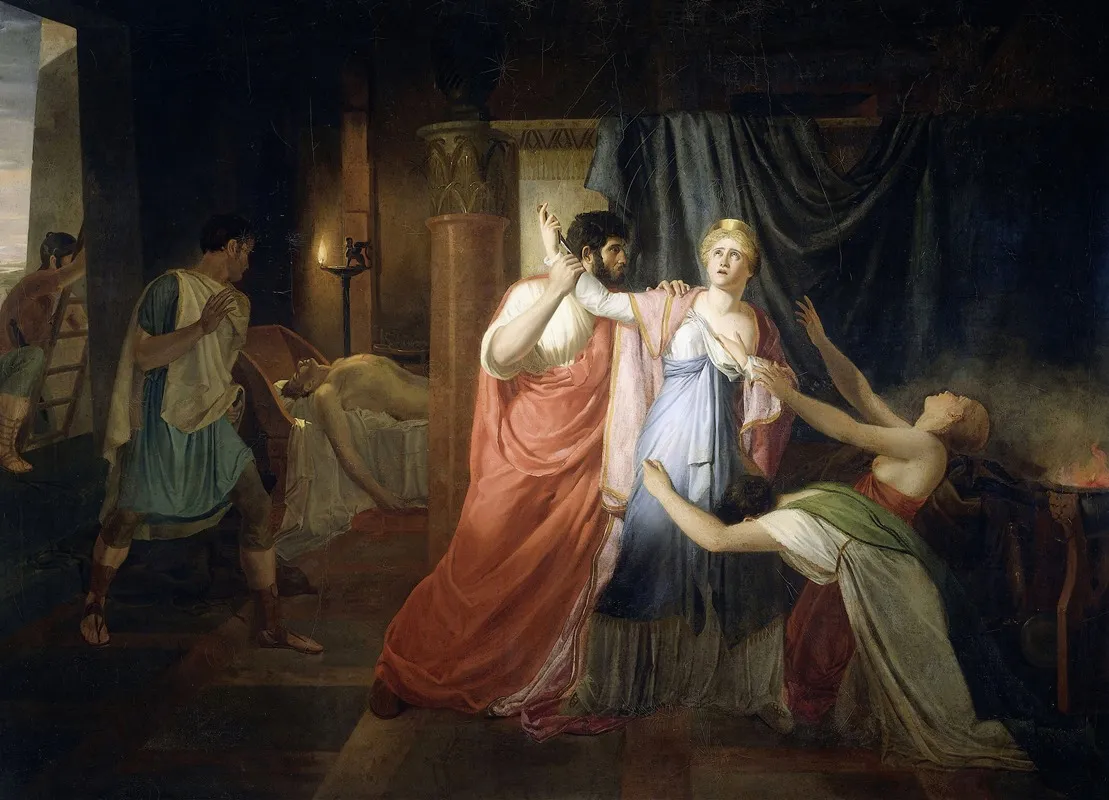 Proculeius Preventing Cleopatra From Stabbing Herself Wall Art by Joannes Echarius Carolus Alberti - High-Resolution Digital Print
