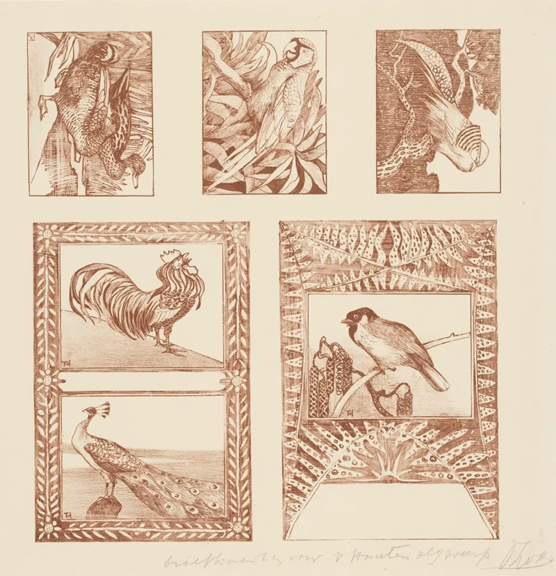 Proefblad Voor Briefkaarten Met Vogels