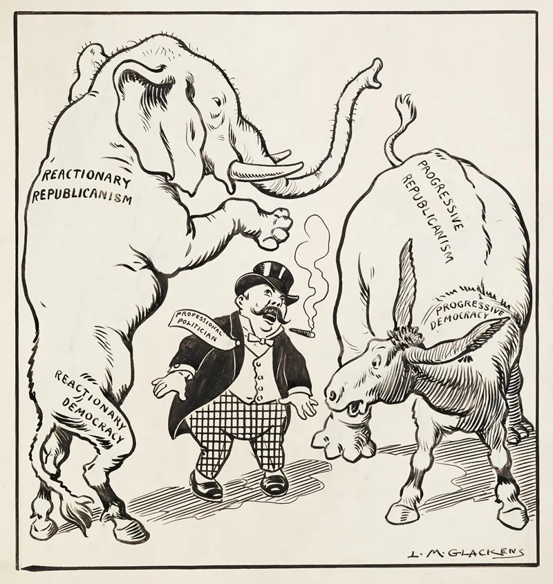 Professional Politician Stands Between Two Composite Animals