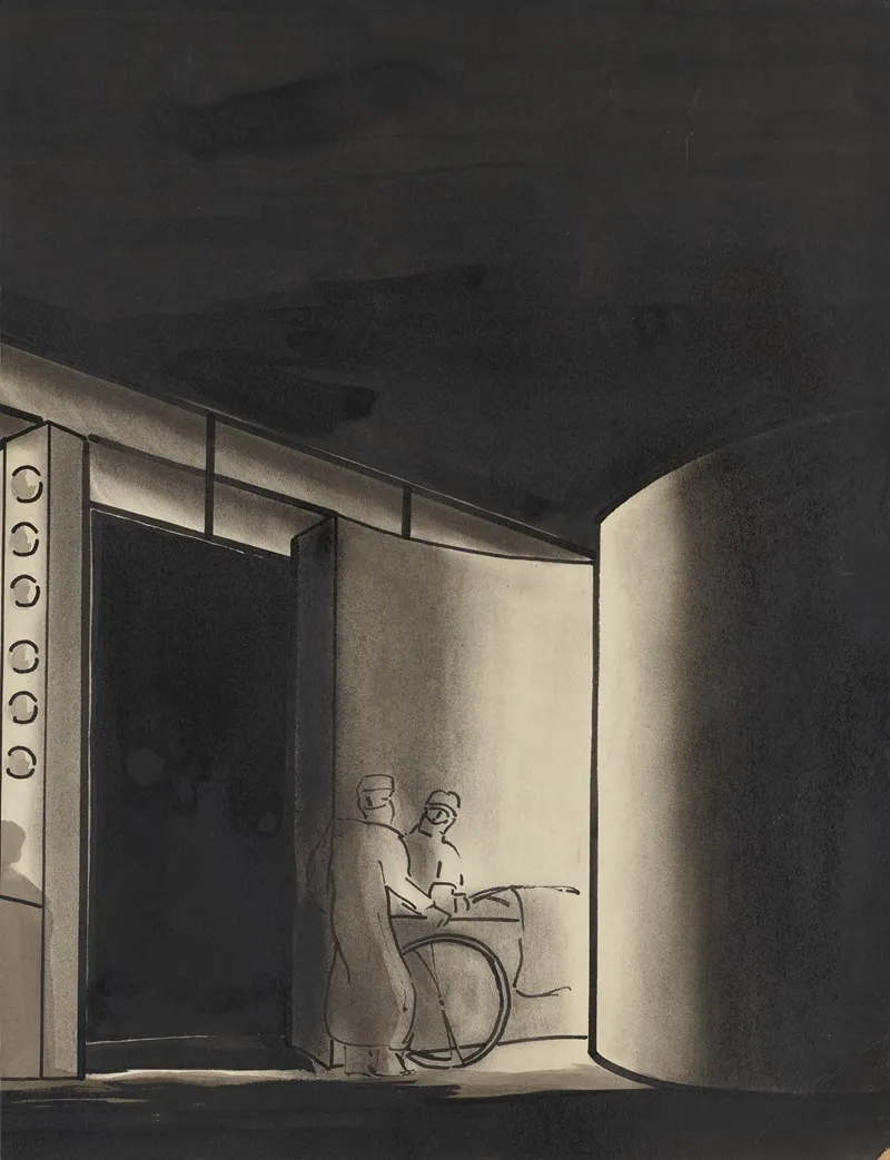 Professor Mamlock Two Figures In Dark Passageway Sketch No 2 Wall Art by Frederick Stover - High-Resolution Digital Print