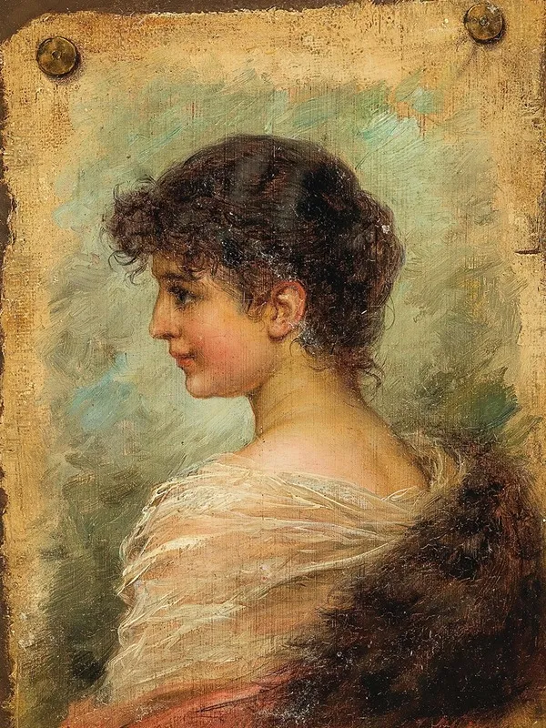 Profile Portrait Of A Young Woman Wall Art by Hans Zatzka - High-Resolution Digital Print