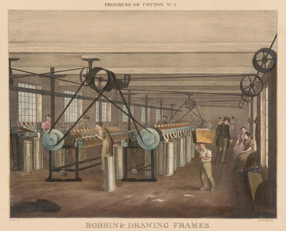 Progress Of Cotton 5 Bobbin Drawing Frames Wall Art by James Richard Barfoot - High-Resolution Digital Print