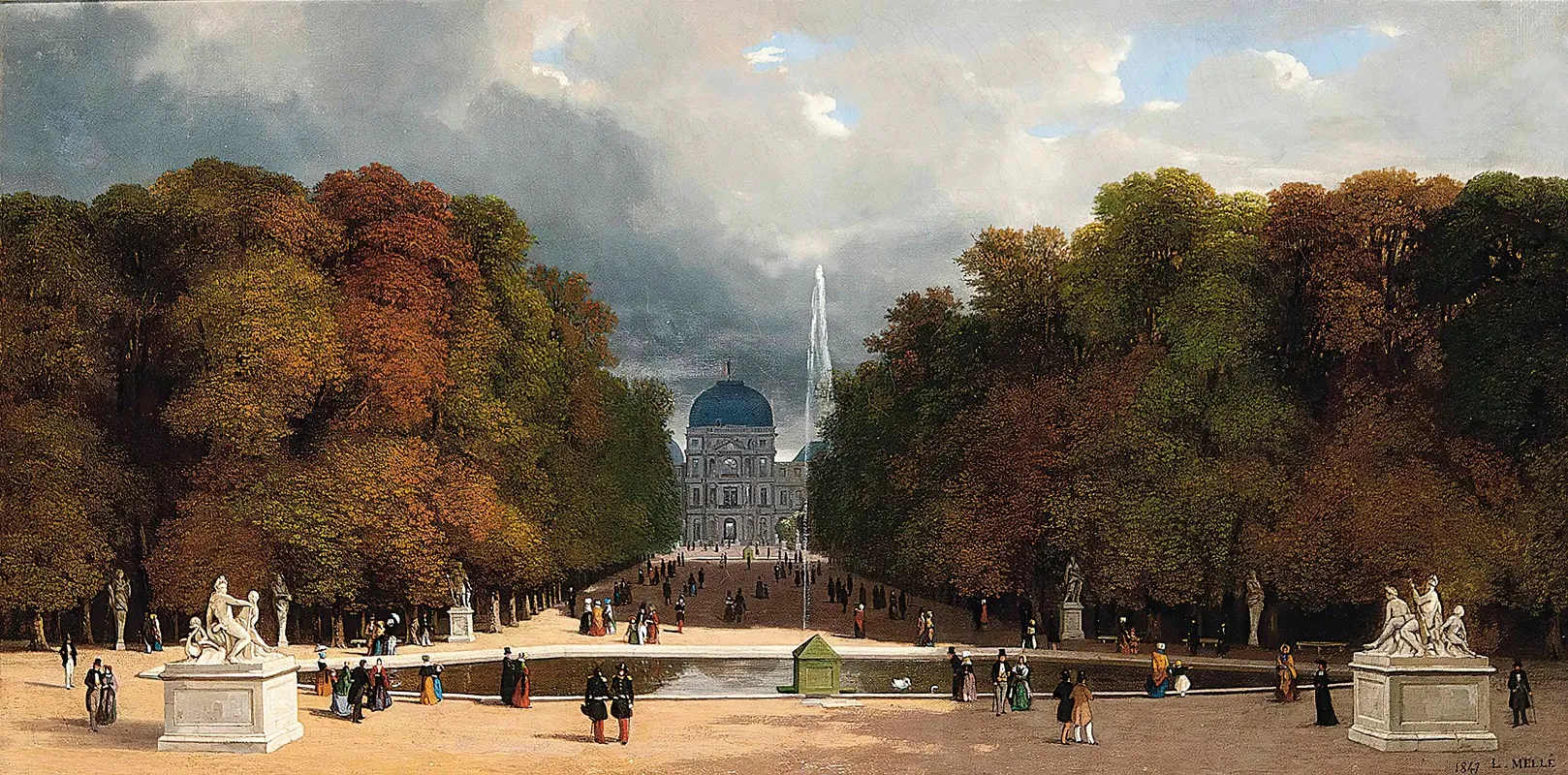 Promenading At The Tuilleries Paris Signe And Dated Wall Art by Léon-Auguste Mellé - High-Resolution Digital Print
