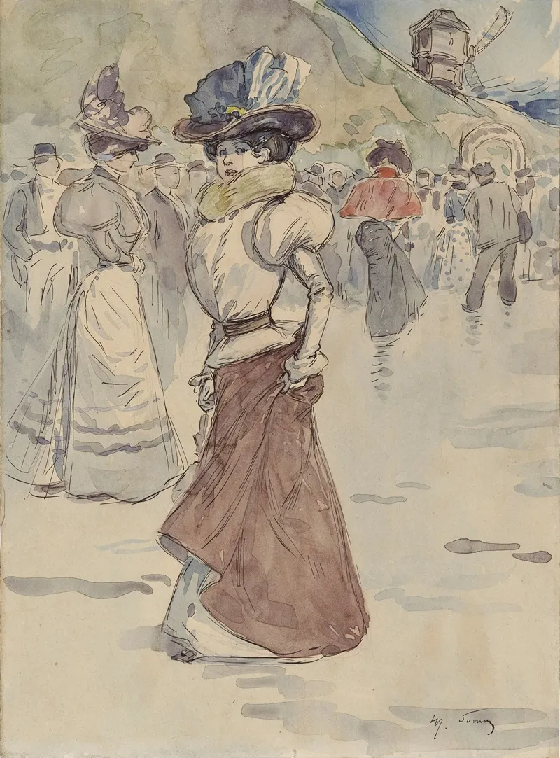 Promeneurs Devant Le Moulin De La Galette Actuel 18eme Arrondissement 2 Wall Art by Henri Somm - High-Resolution Digital Print