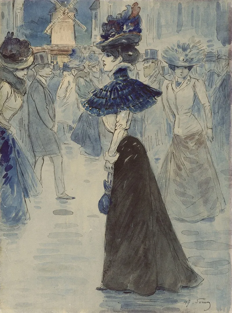 Promeneurs Devant Le Moulin Rouge Place Blanche Actuel 18eme Arrondissement 2 Wall Art by Henri Somm - High-Resolution Digital Print