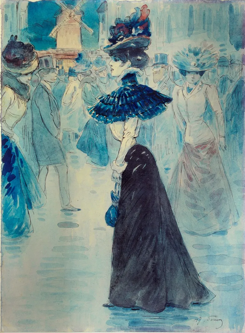 Promeneurs Devant Le Moulin Rouge Place Blanche Actuel 18eme Arrondissement Wall Art by Henri Somm - High-Resolution Digital Print