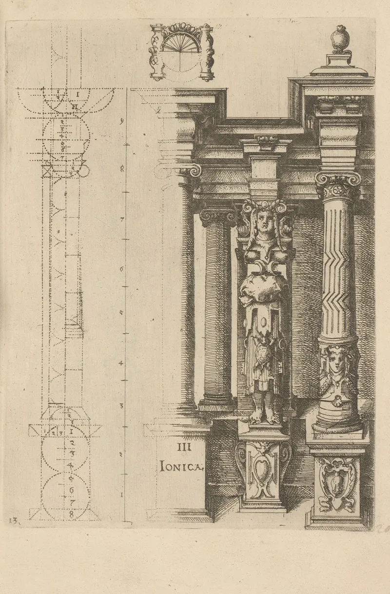 Proportions Of The Ionic Column Order With A Caryatid As A Pilaster Between Two Columns
