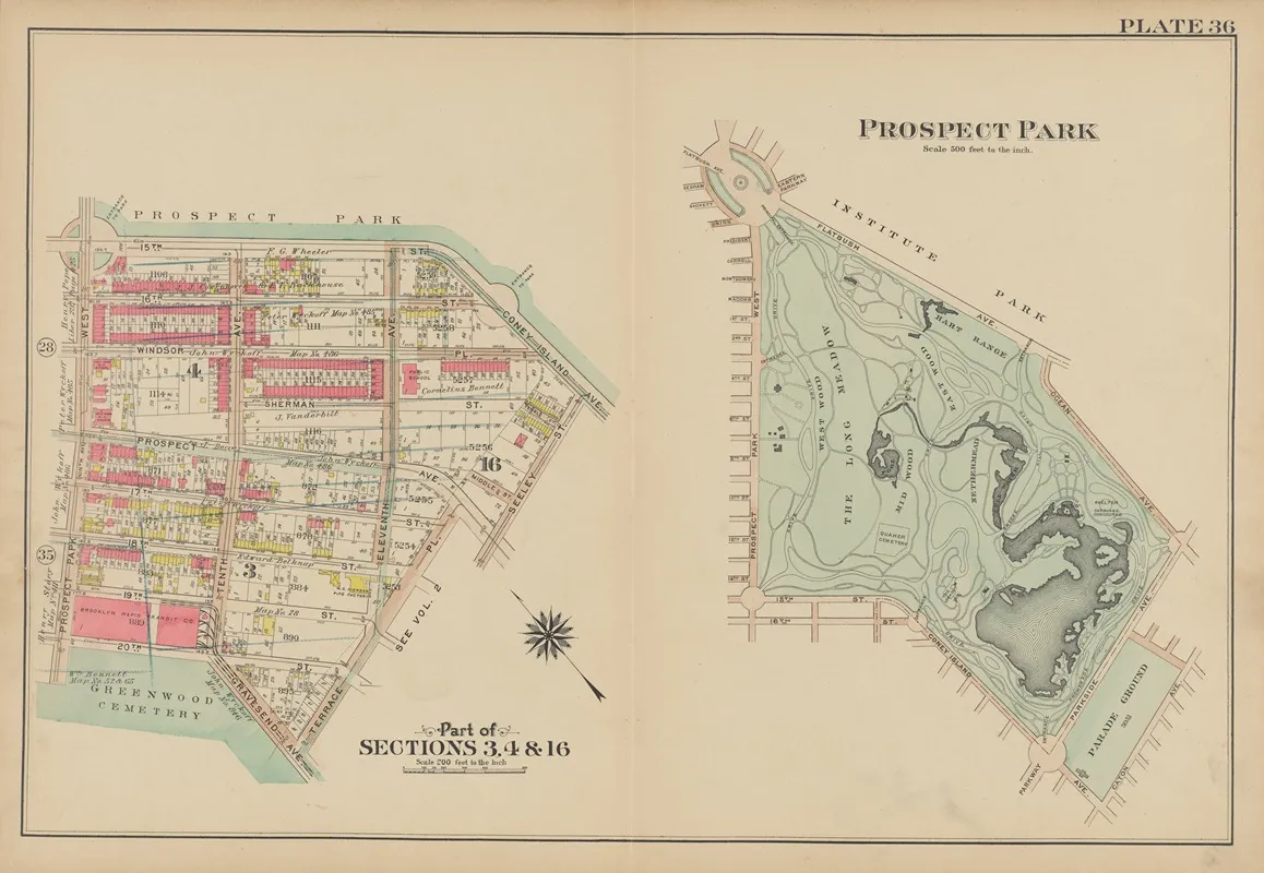 Prospect Park Bounded By Institute Park Flatbush Avenue Ocean Avenue Caton Avenue Coney Island Avenue Seeley Avenue Prospect Avenue Terrace Place Greenwood Cemetery Gavesend Avenue 20th St Wall Art by George Washington Bromley - High-Resolution Digital Print
