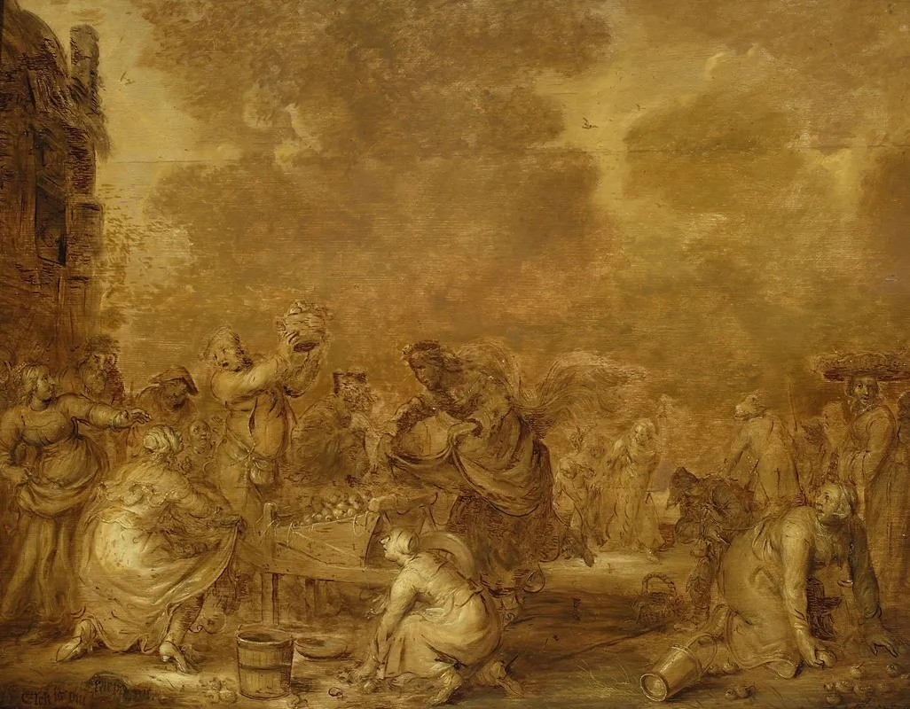 Proverb Illustration Not Everyone Can Get The Fruit Wall Art by Adriaen van de Venne - High-Resolution Digital Print