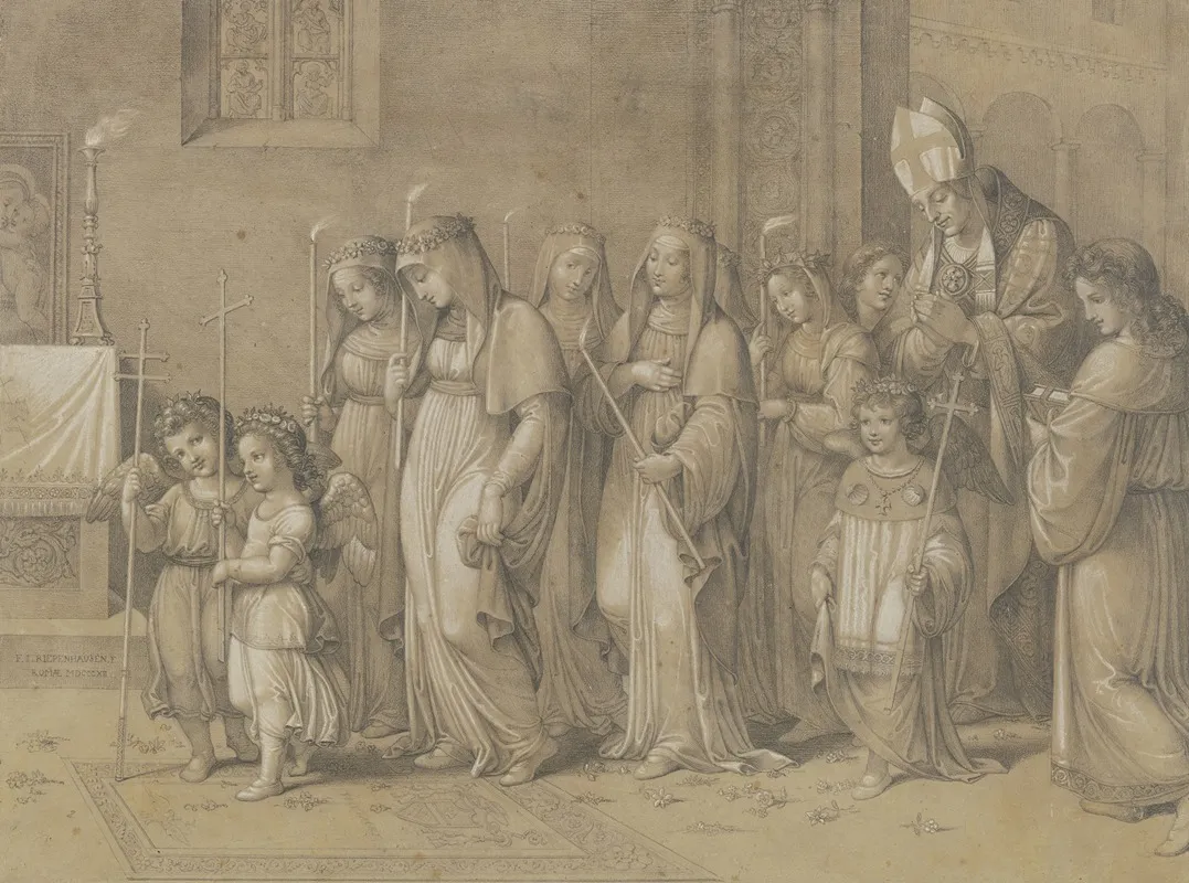 Prozession Romischer Madchen Zur Erstkommunion Wall Art by Johannes Riepenhausen - High-Resolution Digital Print