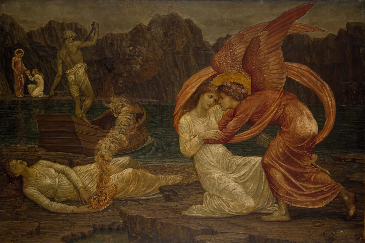 Psyche Receiving The Casket From Proserpine Wall Art by Sir Edward Coley Burne-Jones - High-Resolution Digital Print