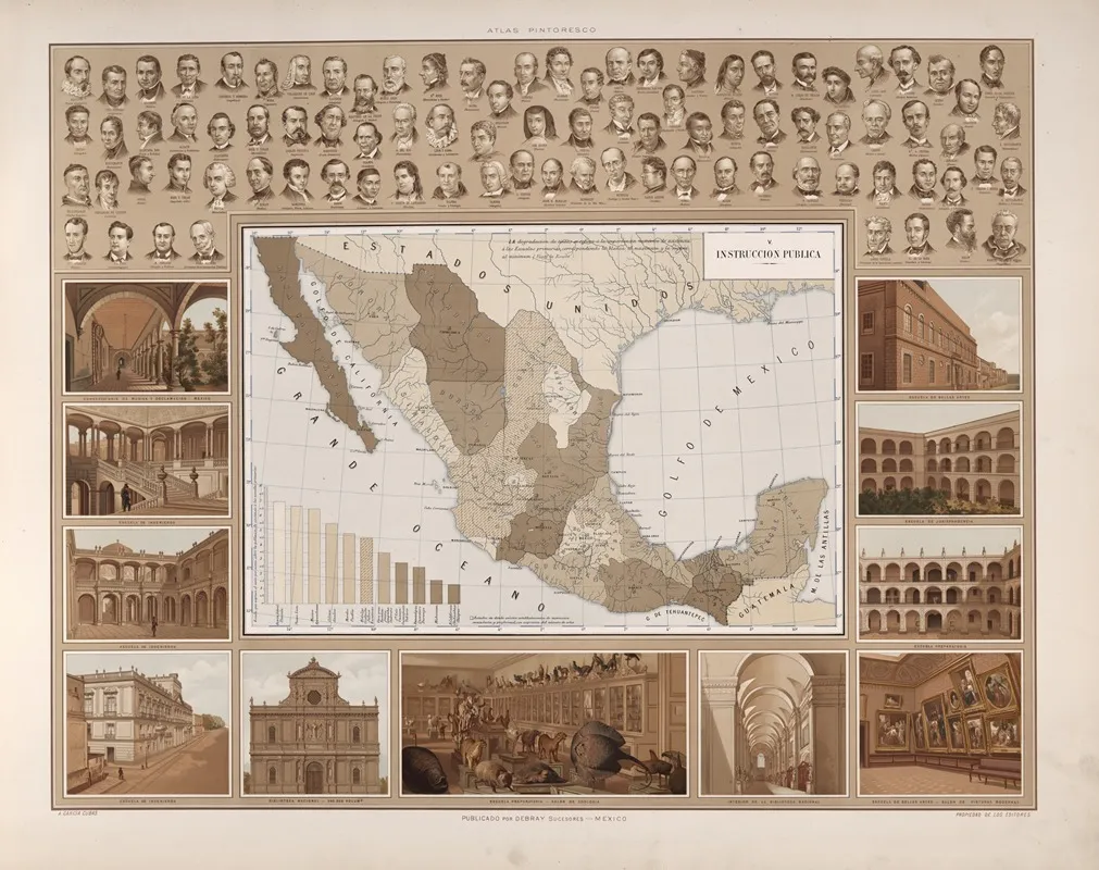 Public Education Map Wall Art by Antonio García Cubas - High-Resolution Digital Print