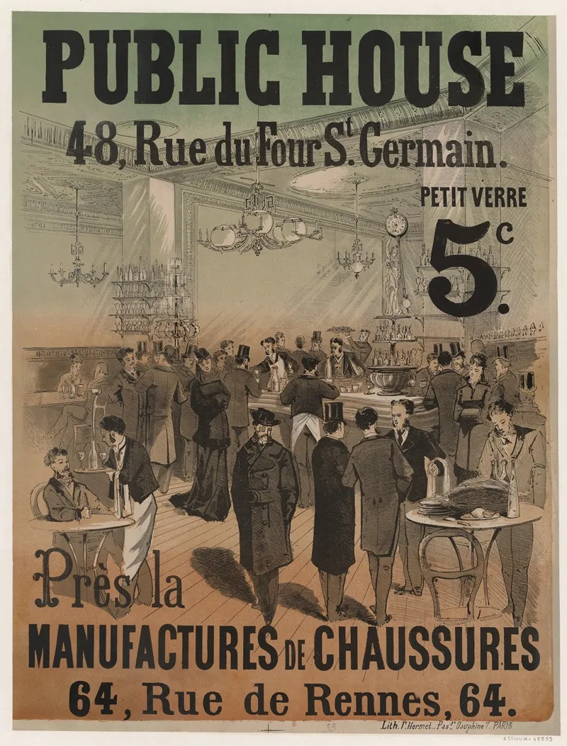 Public House 48 Rue Du Four St Germain Wall Art by Imp. F. Hermet - High-Resolution Digital Print