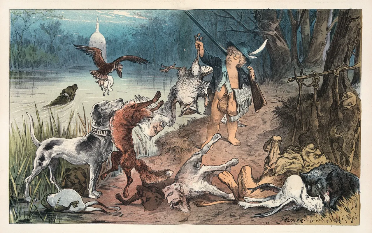 Pucks Political Hunting Ground How He Has Made Game Of The Politicians Wall Art by Joseph Ferdinand Keppler - High-Resolution Digital Print