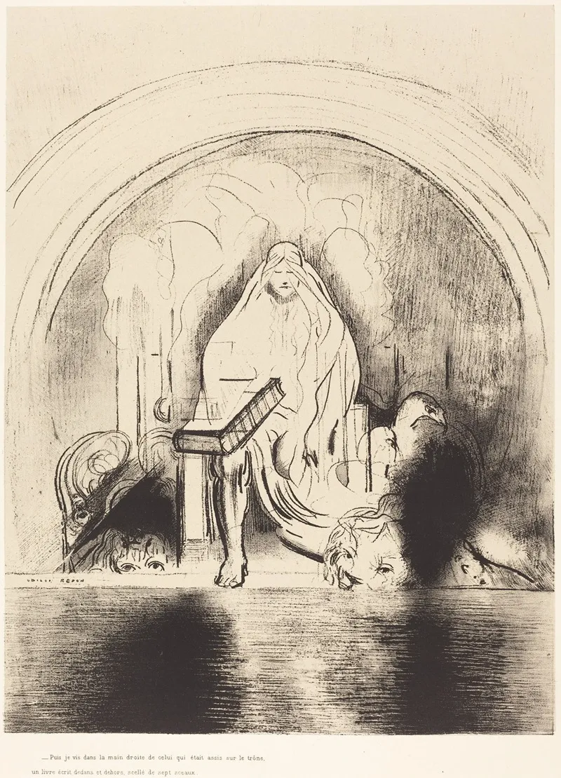 Puis Je Vis Dans La Main Droite De Celui Quietait Assis Sur Le Trone Un Livre Ecritdedans Et Dehors Scelle De Sept Sceaux 2 Wall Art by Odilon Redon - High-Resolution Digital Print