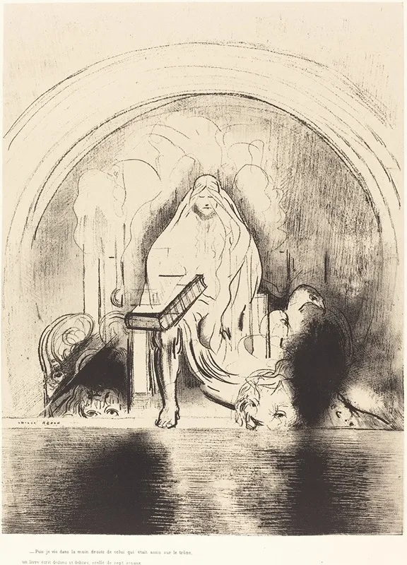 Puis Je Vis Dans La Main Droite De Celui Quietait Assis Sur Le Trone Un Livre Ecritdedans Et Dehors Scelle De Sept Sceaux Wall Art by Odilon Redon - High-Resolution Digital Print