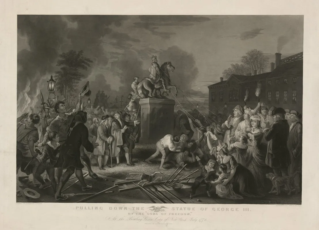 Pulling Down The Statue Of George Iii By The Sons Of Freedom At The Bowling Green City Of New York July 1776 Wall Art by Johannes A. Oertel - High-Resolution Digital Print