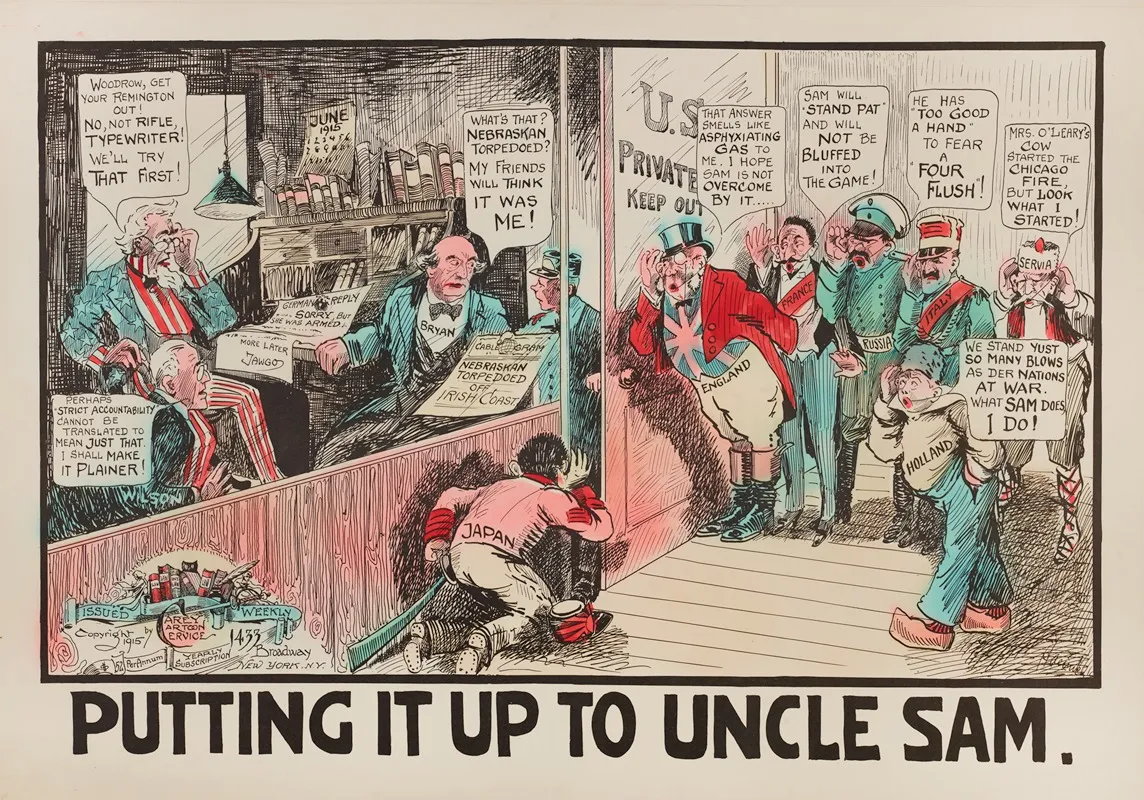 Putting It Up To Uncle Sam Wall Art by Carey Cartoon Service - High-Resolution Digital Print