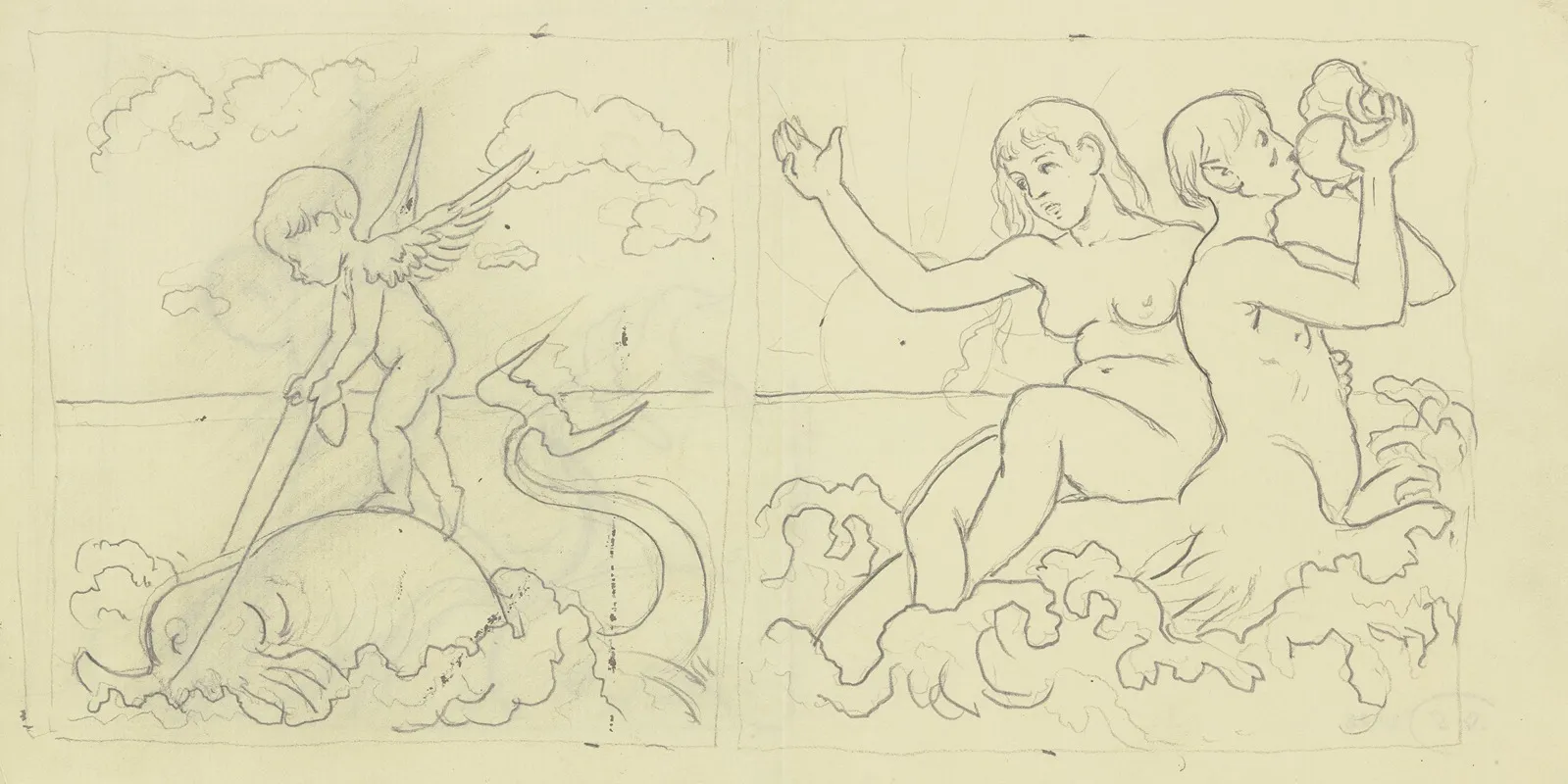 Putto Auf Delphin Tritonenpaar Kachelentwurfe