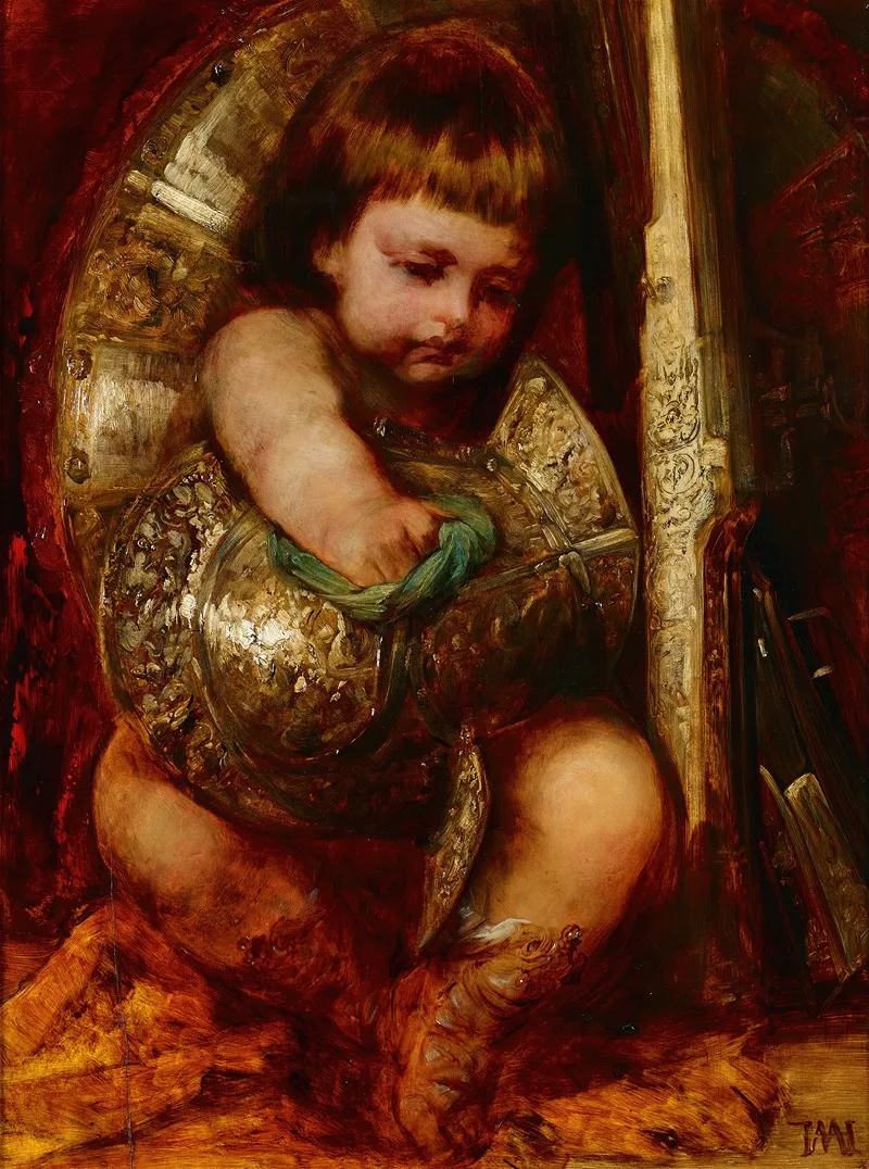 Putto Cleaning The Arms Of Mars Wall Art by Hans Makart - High-Resolution Digital Print