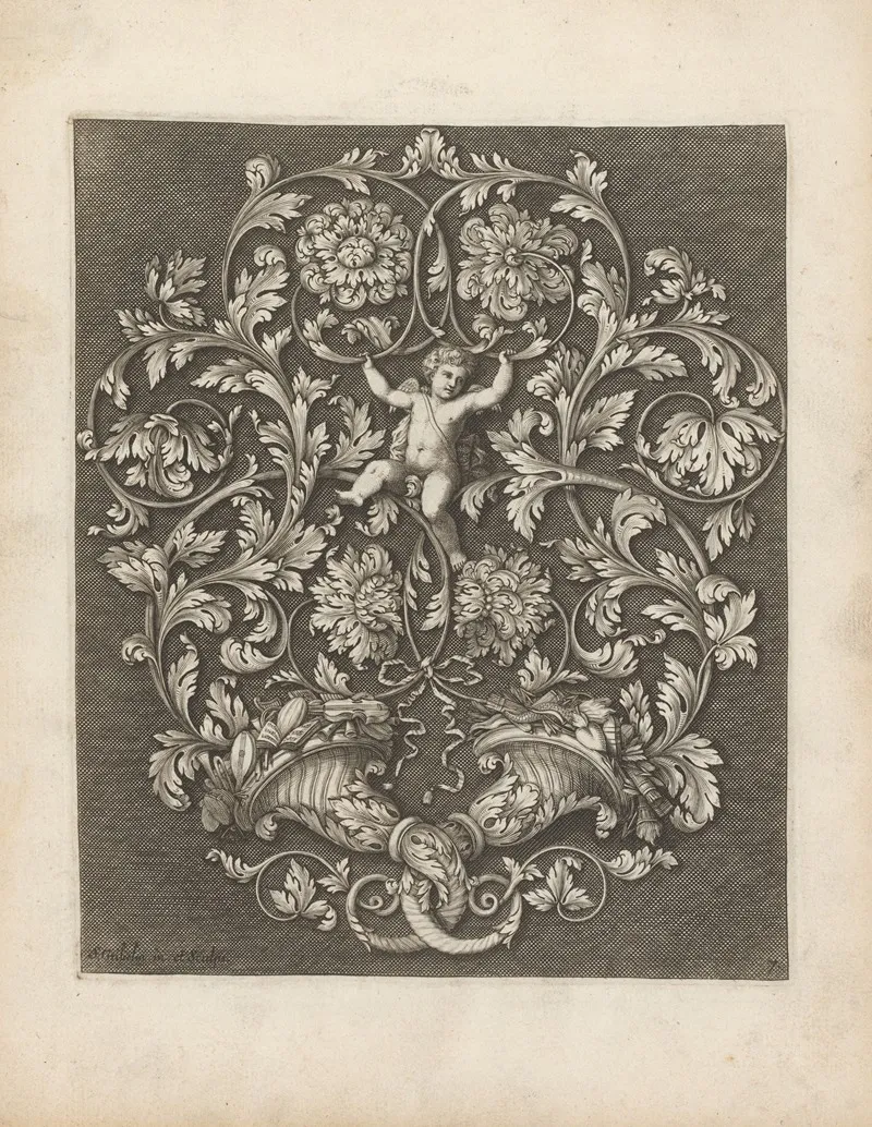 Putto With Cornucopias And Leaf Shaped Ornaments