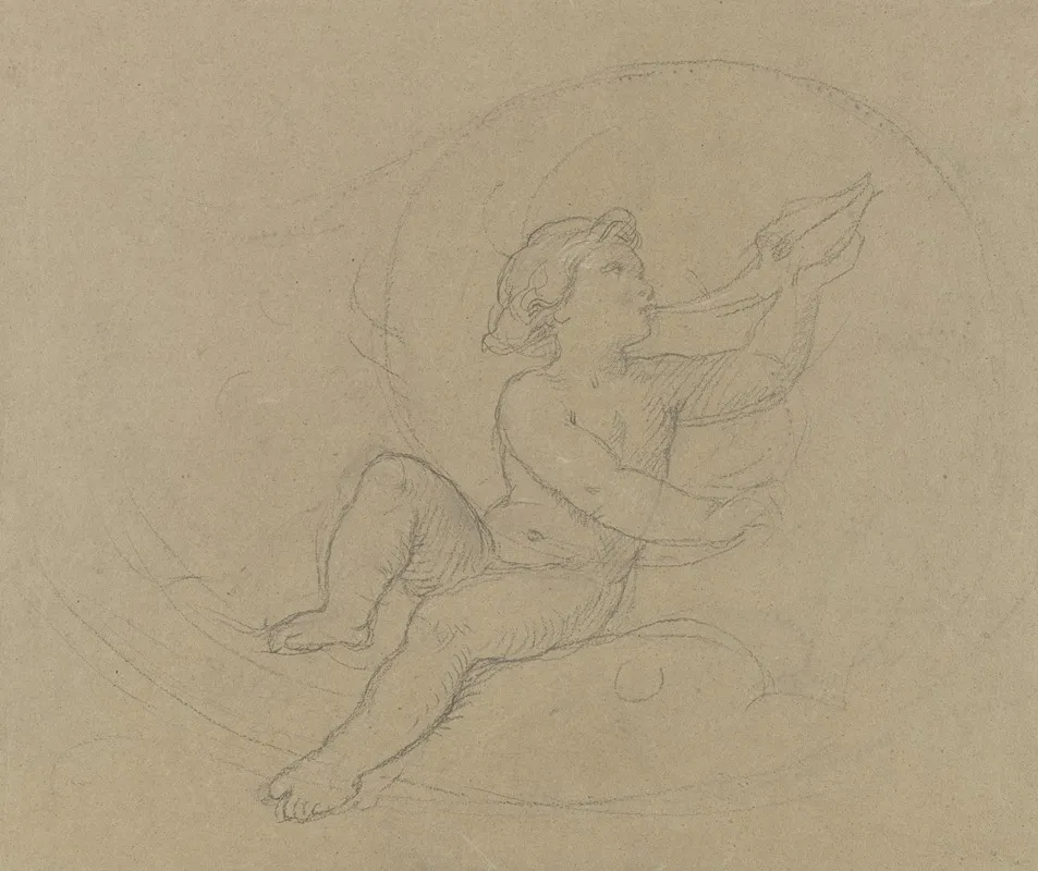 Putto Zwischen Ranken In Ein Muschelhorn Blasend