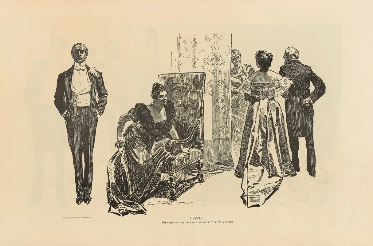 Puzzle Find The Girl Who Has Been Kissed Within Ten Minutes 2 Wall Art by Charles Dana Gibson - High-Resolution Digital Print