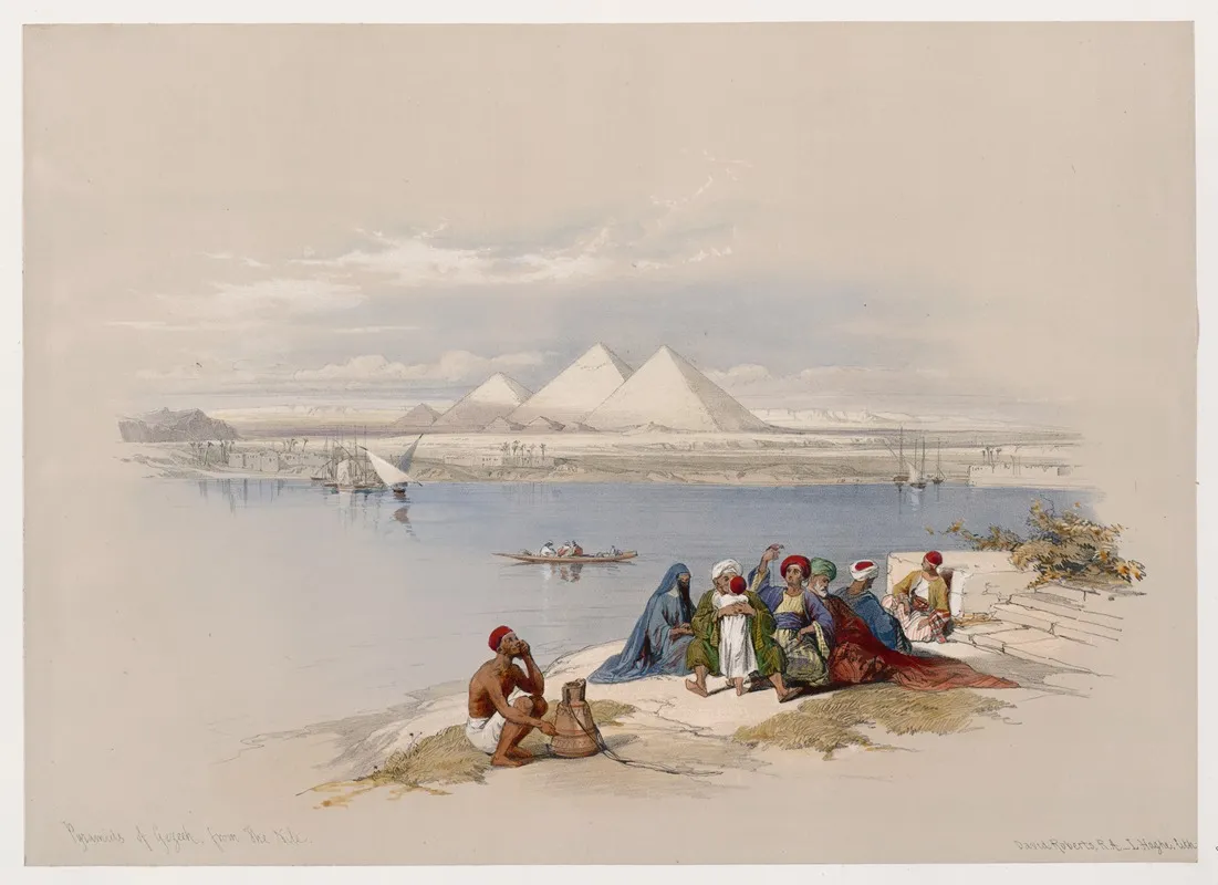 Pyramids Of Gezeeh Giza From The Nile Wall Art by David Roberts - High-Resolution Digital Print