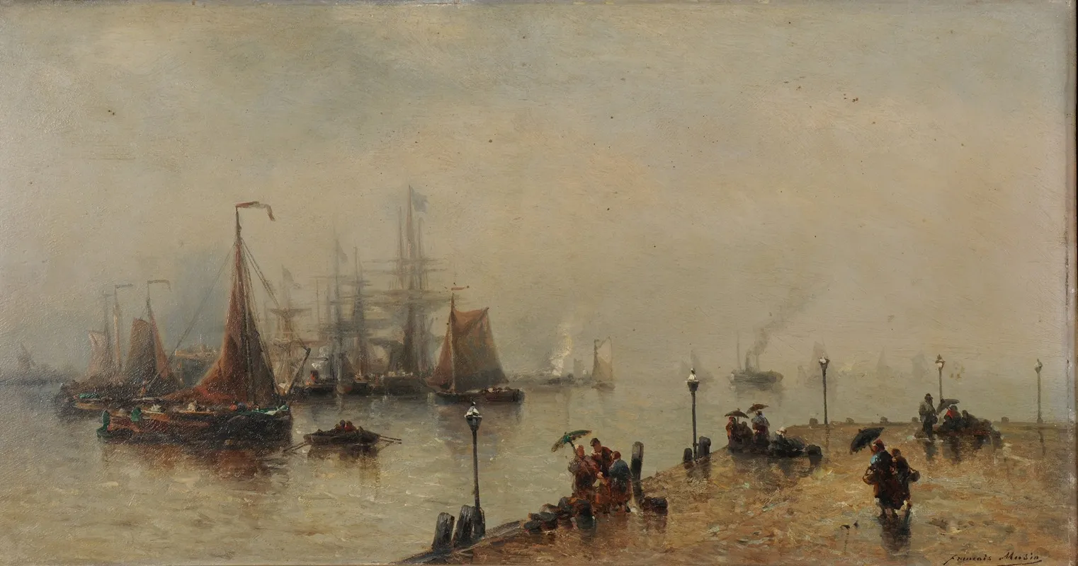 Quai A Flessingue Journee De Pluie Wall Art by François Musin - High-Resolution Digital Print