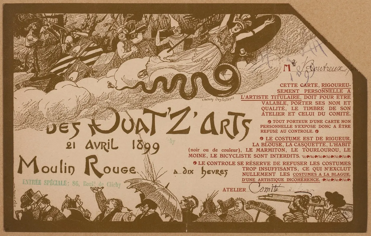Quatzarts 21 Avril 1899 Au Moulin Rouge Wall Art by Henri Jules Ferdinand Bellery-Defonaines - High-Resolution Digital Print