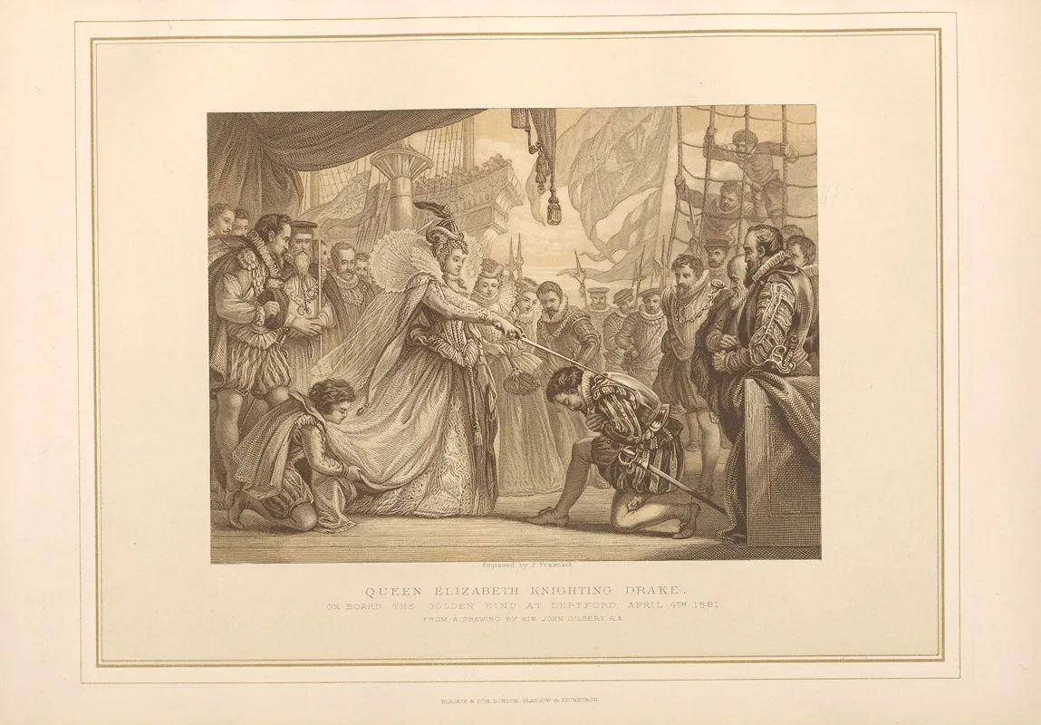 Queen Elizabeth Knighting Admiral Drake John Gilbert Wall Art by Thomas Archer - High-Resolution Digital Print