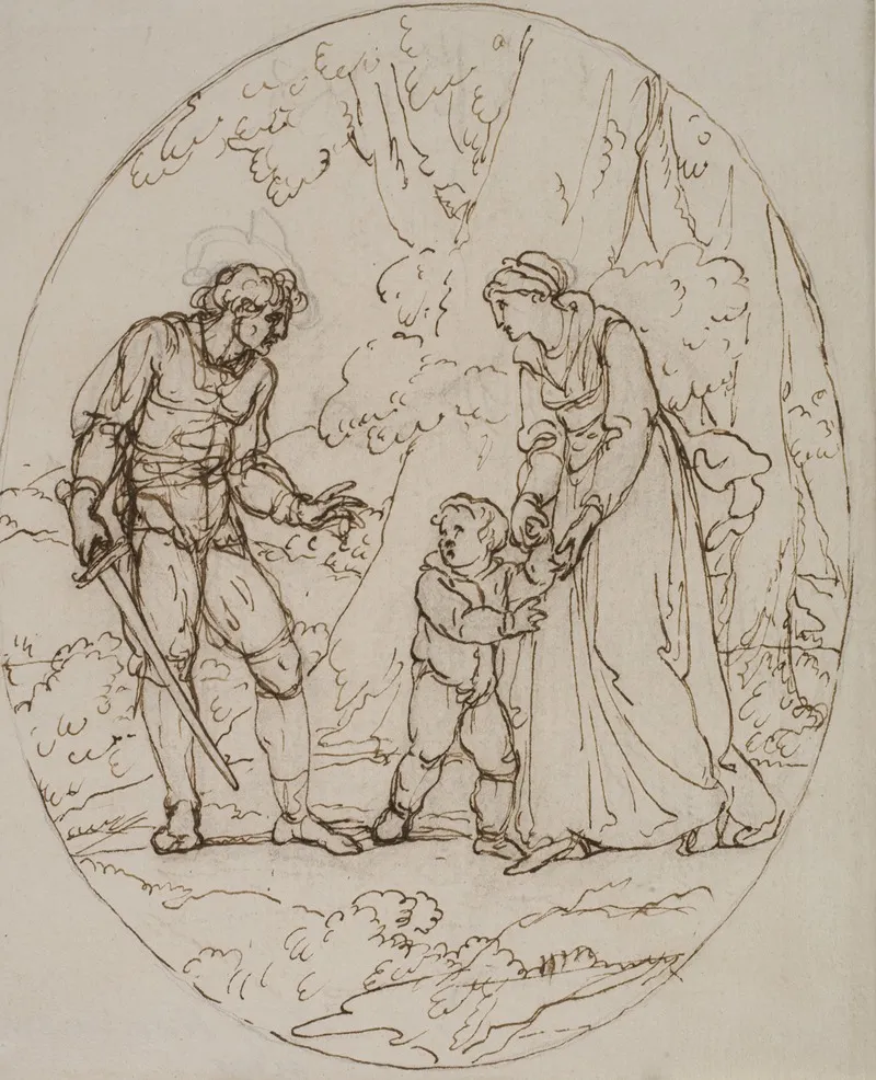 Queen Margaret And The Robber Margaret Of Anjou Queen Of England Attacked By Robbers In A Wood And Robbed Of Everything Whilst She Was Fleeing From The Kingdom Wall Art by Angelica Kauffmann - High-Resolution Digital Print