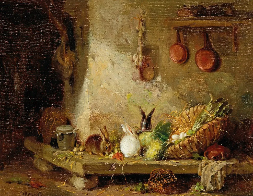 Rabbits In The Larder Wall Art by Eugene Cottin - High-Resolution Digital Print