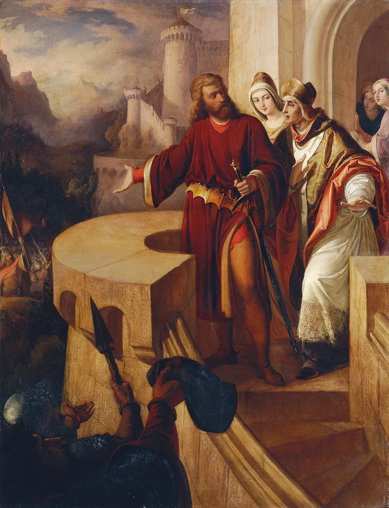 Radbot Graf Von Habsburg Zeigt Seinem Bruder Bischof Werner Seine Bewaffneten Getreuen Wall Art by Ferdinand Schubert - High-Resolution Digital Print