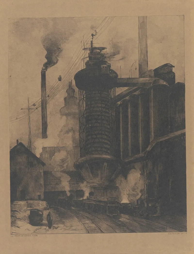Railway Line With Train Passing A Large Factory Building Wall Art by Edzard de Groot - High-Resolution Digital Print