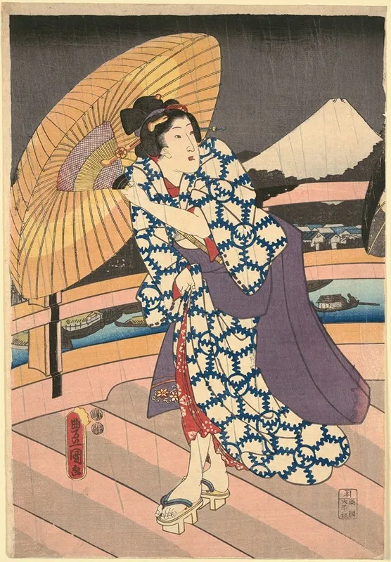 Rainy Scene On A Bridge Ame No To No Sue 2 Wall Art by Utagawa Kunisada (Toyokuni III) - High-Resolution Digital Print