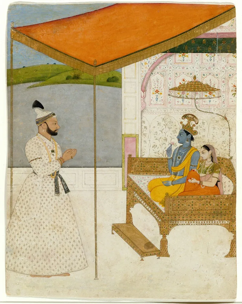 Raja Balwant Singhs Vision Of Krishna And Radha Wall Art by Nainsukh - High-Resolution Digital Print