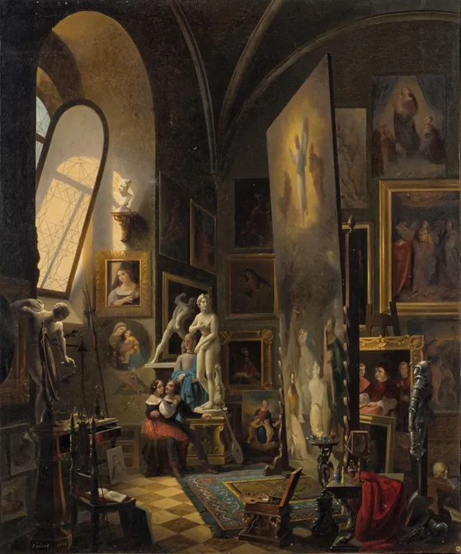Raphael And His Muse In The Atelier Wall Art by Vincenzo Abbati - High-Resolution Digital Print