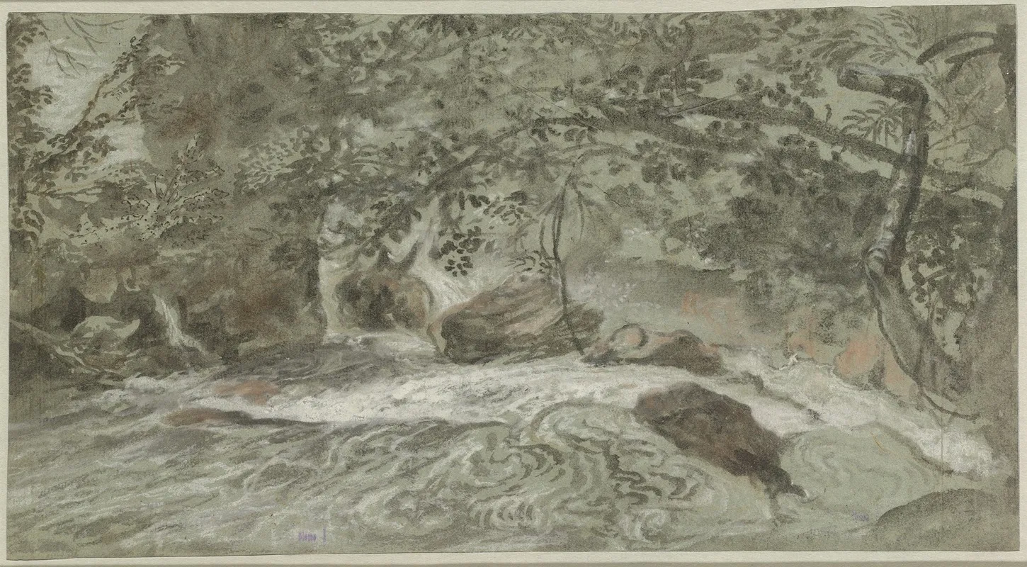 Rapids With Overhanging Branches Verso