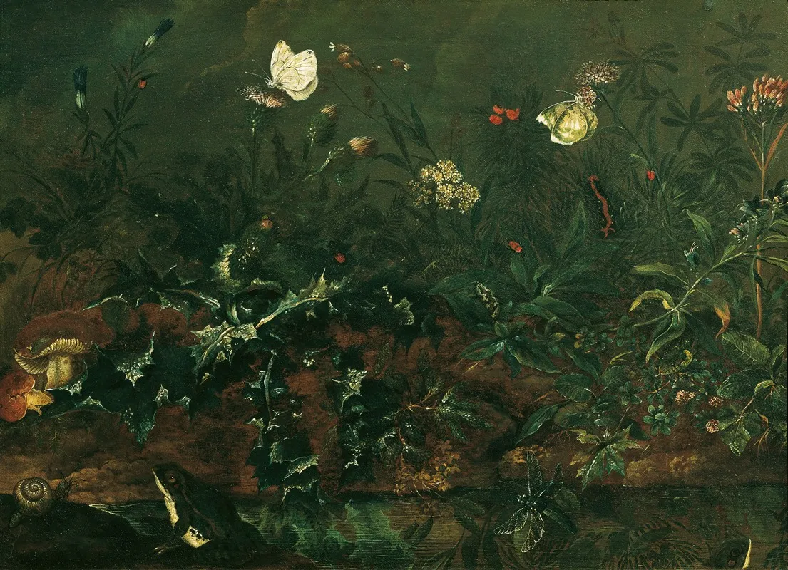 Rasenstuck Mit Distel Froschen Und Libelle Wall Art by Franz Michael Siegmund von Purgau the elder - High-Resolution Digital Print