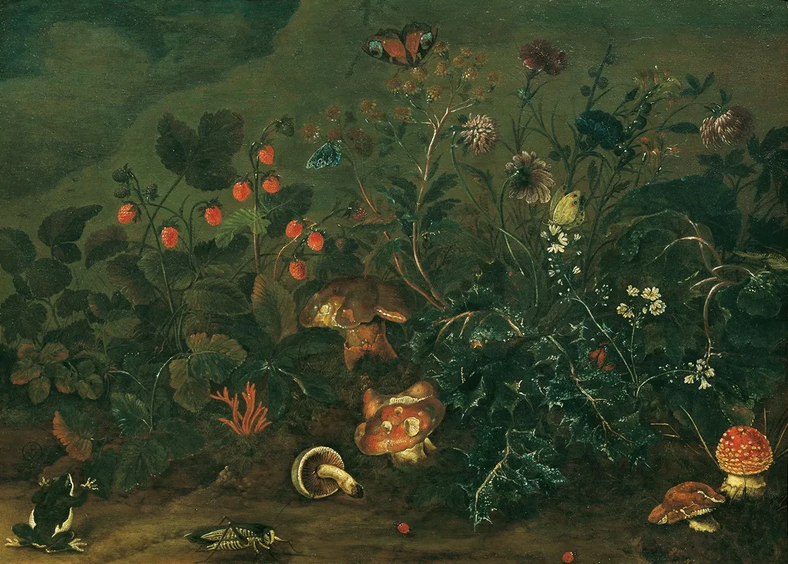 Rasenstuck Mit Erdbeeren Und Grille Wall Art by Franz Michael Siegmund von Purgau the elder - High-Resolution Digital Print
