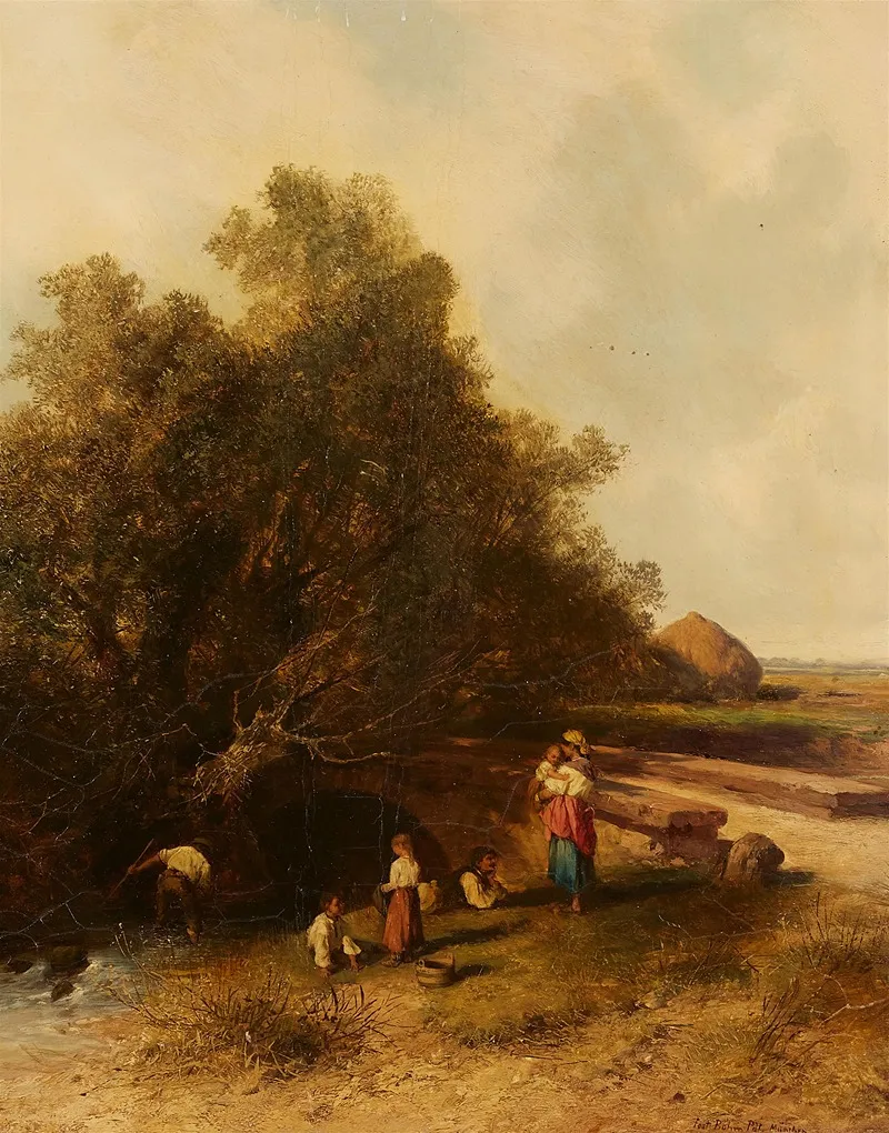 Rastende Familie An Einem Bach Wall Art by Paul Böhm - High-Resolution Digital Print