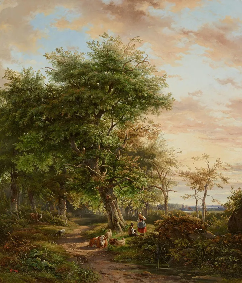 Rastende Schafer Unter Einem Baum In Der Abendsonne Wall Art by Jan van Ravenswaay - High-Resolution Digital Print