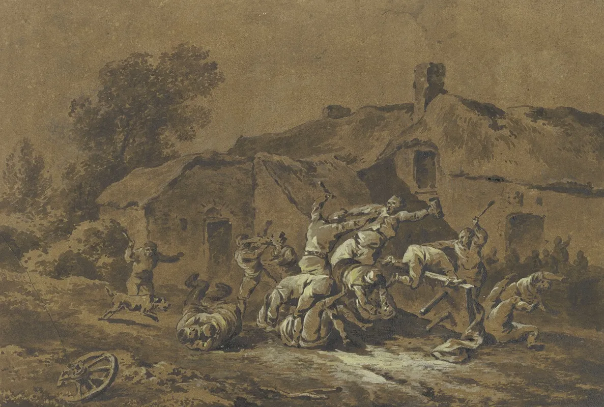 Rauferei Vor Einer Bauernschenke Wall Art by Marquard Wocher - High-Resolution Digital Print