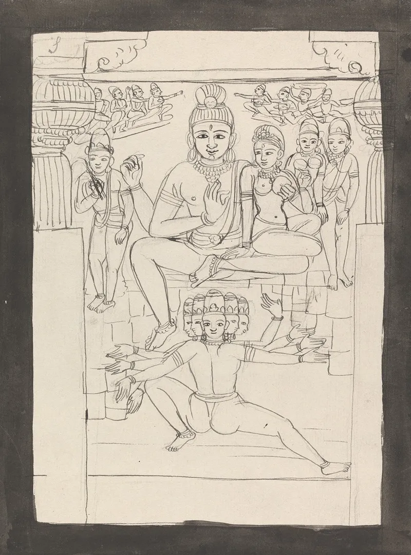 Ravana Shaking Mount Kailasa Below Shiva And Parvati
