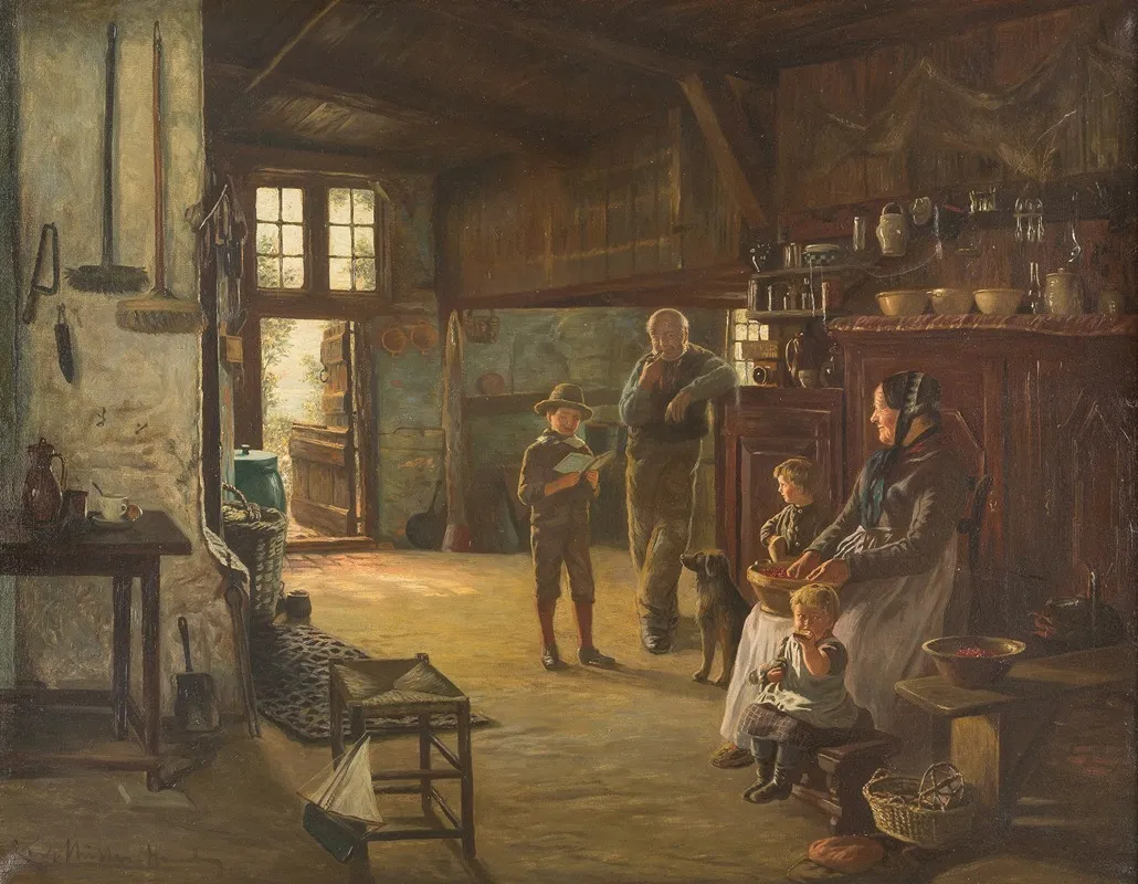 Reading Aloud From The Spelling Book Wall Art by Karl Josef Müller - High-Resolution Digital Print