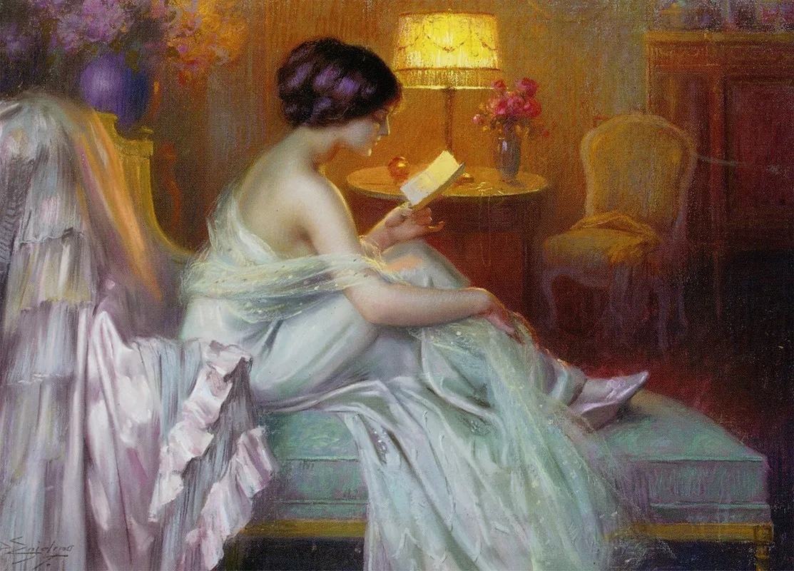 Reading At Lamp Light Wall Art by Delphin Enjolras - High-Resolution Digital Print