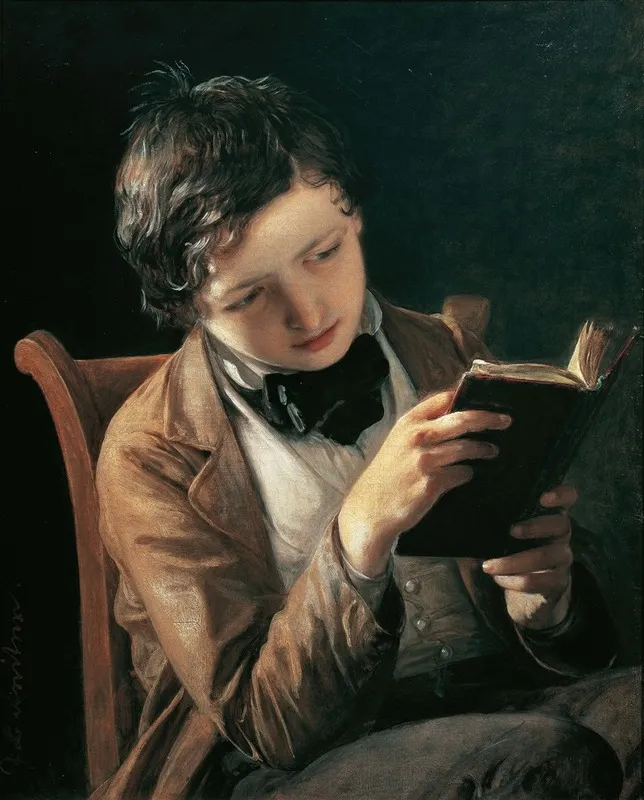Reading Boy Wall Art by Johann Baptist Reiter - High-Resolution Digital Print