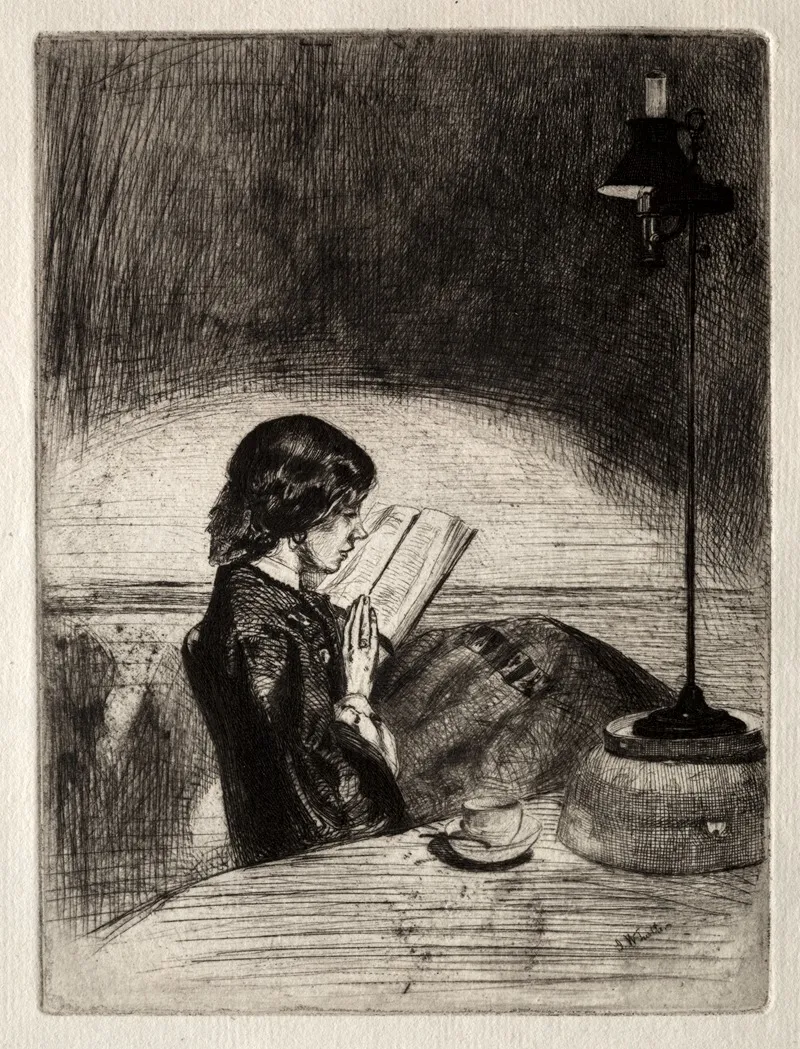 Reading By Lamplight 3 Wall Art by James Abbott McNeill Whistler - Canvas Print
