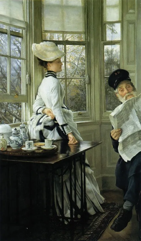Reading The News Wall Art by James Tissot - High-Resolution Digital Print